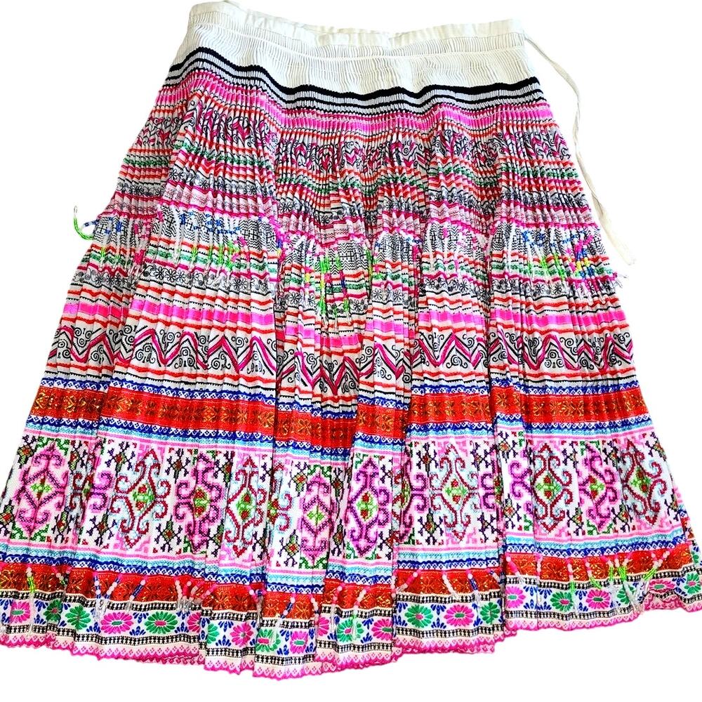 Hmong Beautiful Beaded Embroidered Wrap Boho Multicolored Skirt